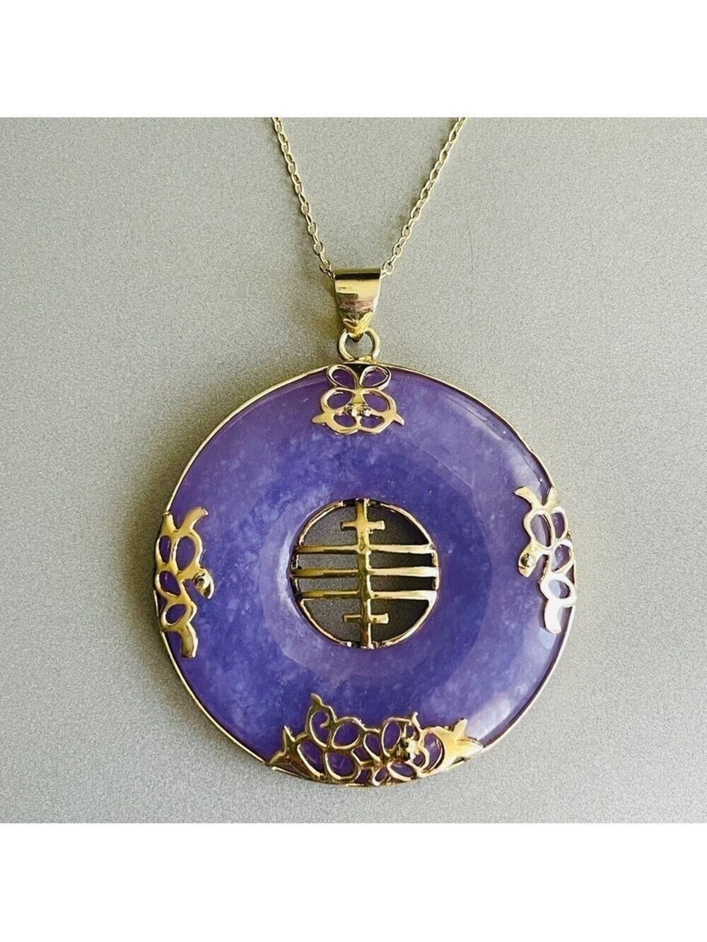 Lavender Jade "Good Fortune" Pendant Necklace in Gold Vermeil Over Sterl…